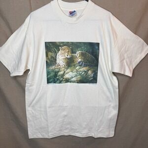 Vintage 1990 Sherry Vintson Cheetah Graphic T-Shirt Hanes-T Size L